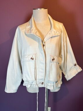 🤎Kensie Cream Denim Utility Jacket with Drawstring Hem